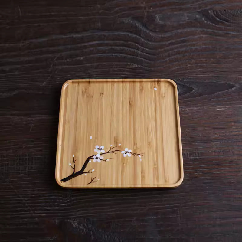 Hand painted dry brewed bamboo tea tray simple small tea tray tea table tea set accessories office and household tea tray