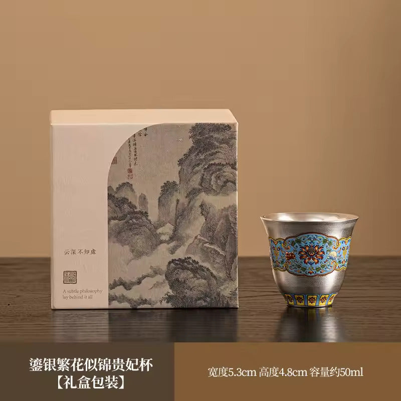 Chinese Enamel Gilt-Silver Teapot Covered Bowl Tea Cup Household Silver Plating Making Tea Kung Fu Tea Set