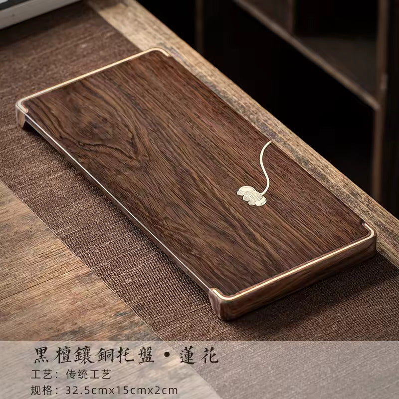 Simple whole solid wood tea tray ebony small tea table household dry foam tray simple tray Japanese practical pot bearing