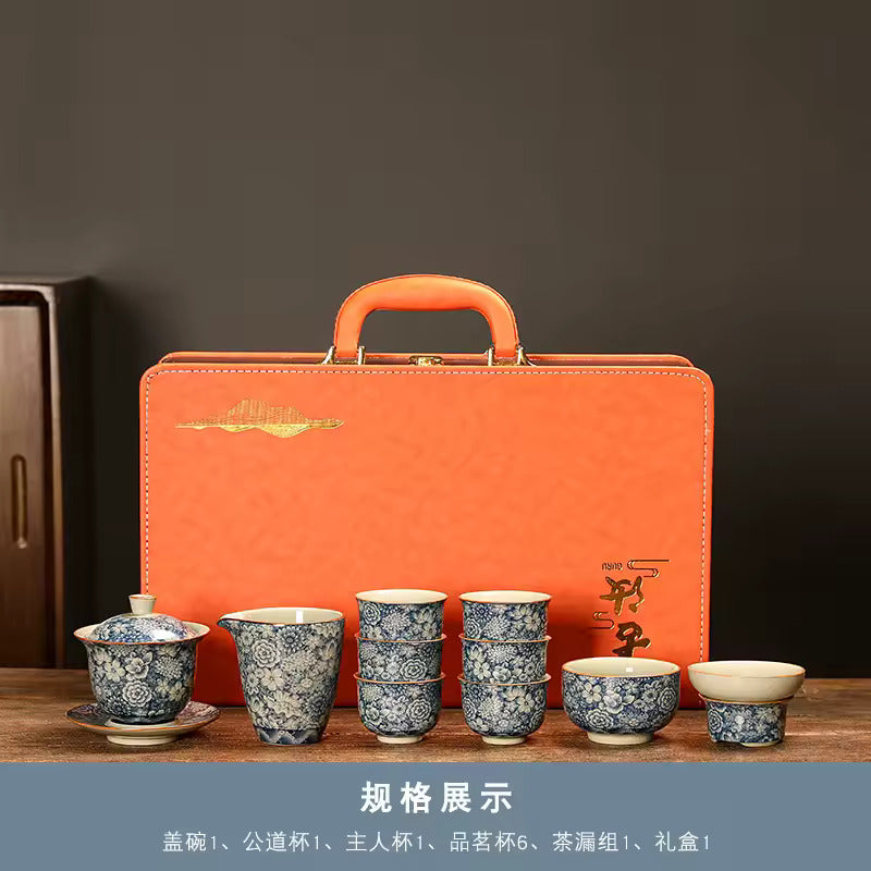 Household Chinese Blue and White Porcelain Tea Set Office Brewing Tea Premium Gift Set