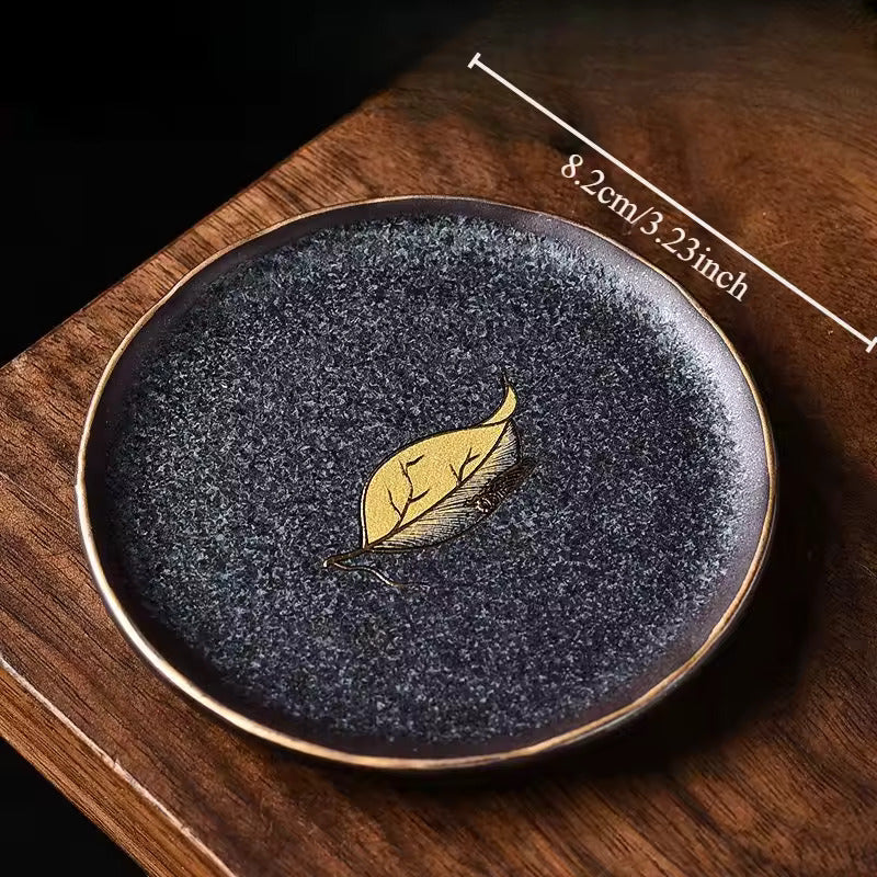 Creative Ceramic Tea Cup Mat Gold Anti Slip Tea Table Insulated Cup Holder Kung Fu Tea Ceremony Accessories