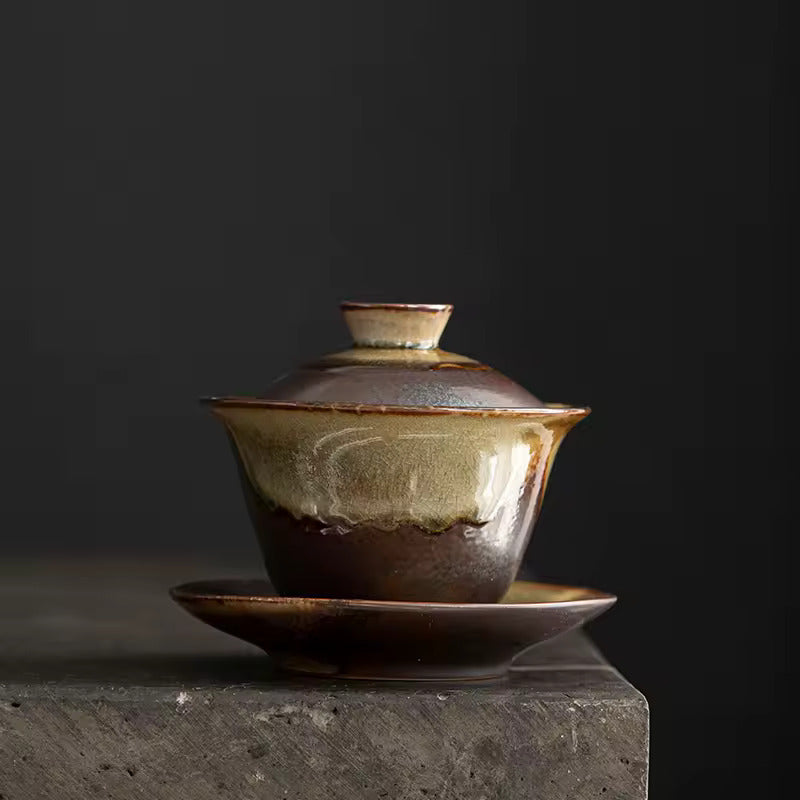 Ceramic Retro Flow Glaze Teapot Cover Bowl Kiln Change Craft Tea Ceremony Accessories Household Creative Handmade Tea Maker