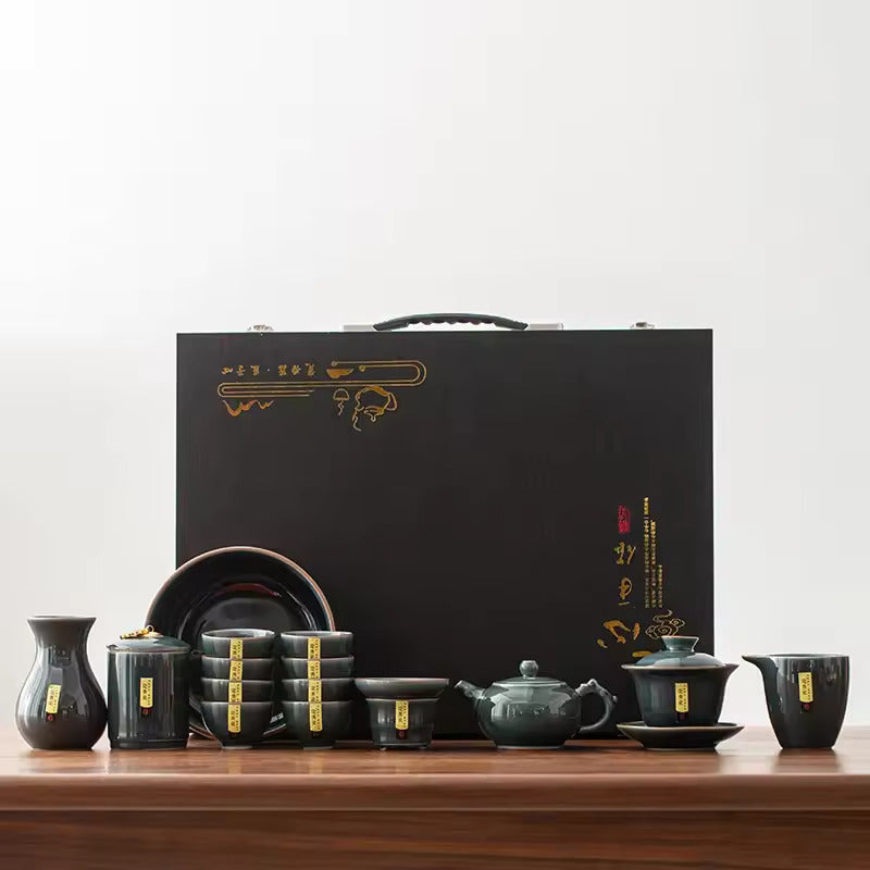 Household Celadon Ru Kiln Tea Set Gift Box Packaging Ceramic Kung Fu Tea Set
