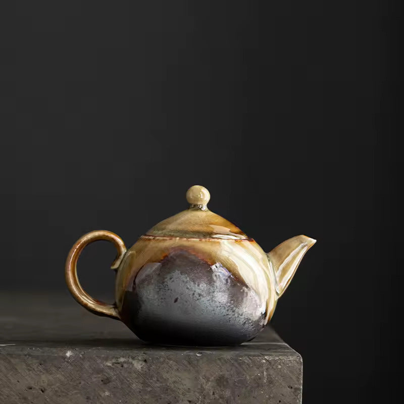 Ceramic Retro Flow Glaze Teapot Cover Bowl Kiln Change Craft Tea Ceremony Accessories Household Creative Handmade Tea Maker