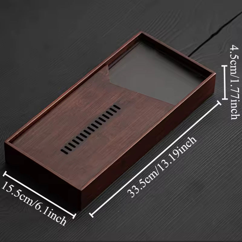 Household Glass Bamboo Water Storage Tea Tray Small Dry Tea Table in The Living Room New Kung Fu Tea Set Water Storage Tray