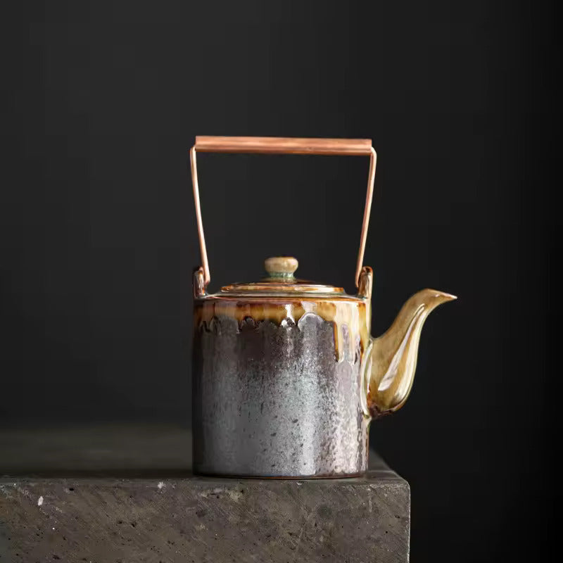 Ceramic Retro Flow Glaze Teapot Cover Bowl Kiln Change Craft Tea Ceremony Accessories Household Creative Handmade Tea Maker