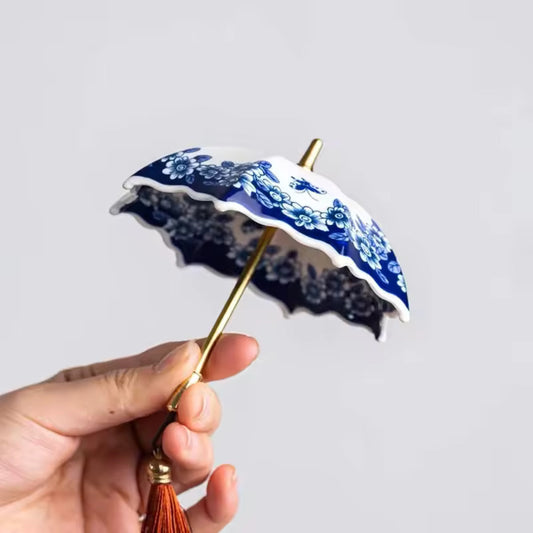 Creative Blue and White Umbrella Tea Strainer Ceramic Tea Filter Screen Tea Ceremony Accessories Table Decorations Ornaments