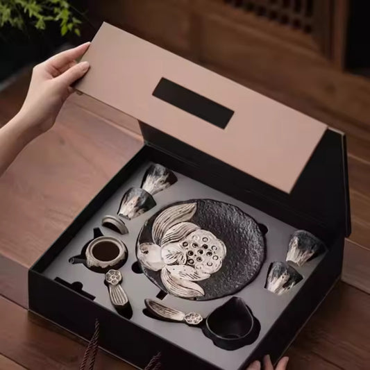 High End Luxury Kung Fu Tea Set Home Handmade Ceramic Teapot Tea Cup Gift Box Set Three Styles To Choose From