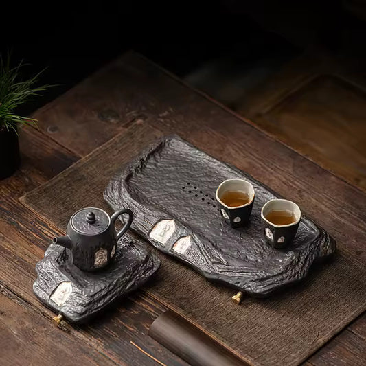 Japanese Dry Brewing Tea Tray Vintage Household Rough Pottery Drainage Storage Dual Purpose Pot Bearing Tea Set Tray Tea Table