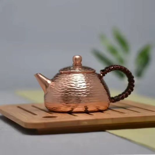 All Manual Thickened Pure Red Copper Bubble Teapot Hammer Point Antique Small Copper Teapot Kung Fu Tea Set Accessories
