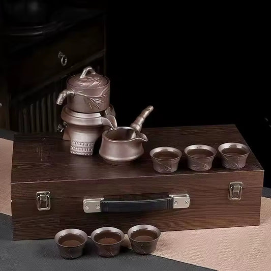 Ceramic Teaware Set with Automatic Brewing In High-Grade Wooden Gift Box - Perfect for Business Gifts and Kung Fu Tea Ceremony