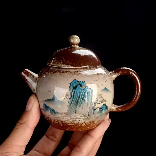 Household Kiln Transformation Retro Teapot Chinese Kung Fu Tea Set Chai Shao Lan Shan Shui Handmade Filter Tea Pot Infuser
