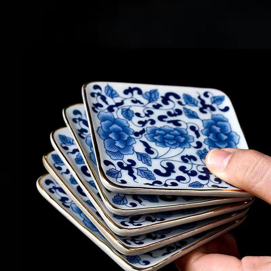 Creative Ceramic Tea Cup Mat Gold Anti Slip Tea Table Insulated Cup Holder Kung Fu Tea Ceremony Accessories