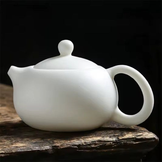 Sheep Fat Jade Teapot White Porcelain Single Pot Kung Fu Tea Set Household Simple Pure Handmade Xishi Pot Ceramic Tea Maker