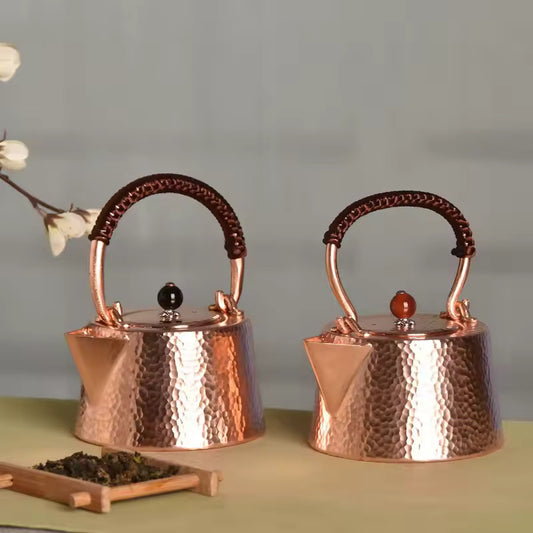 Handmade hammer patterned pure copper teapot Kung Fu tea set accessories handle pot