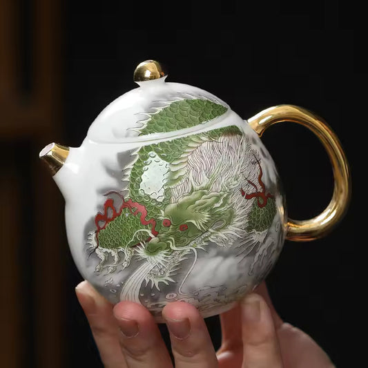 White Sheep's Fat Jade Porcelain Teapot White Porcelain Depicting Gold Brewing Teapot Kung Fu Tea Set Accessories Gift