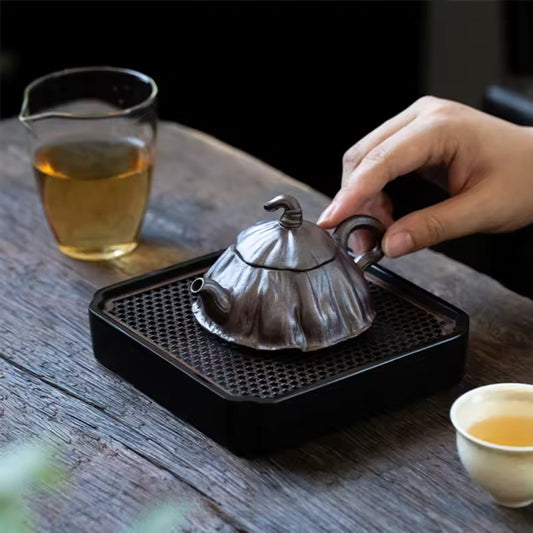Coarse Pottery Lotus Shaped Biomimetic Teapot Fully Handmade Tea Maker Creative Single Pot for Household Retro Ceramics
