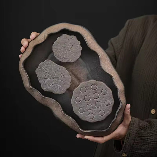 Ceramic Lotus Pond Tea Tray Coarse Pottery Pot Water Storage Small Dry Bubble Table Kung Fu Tea Set Accessories