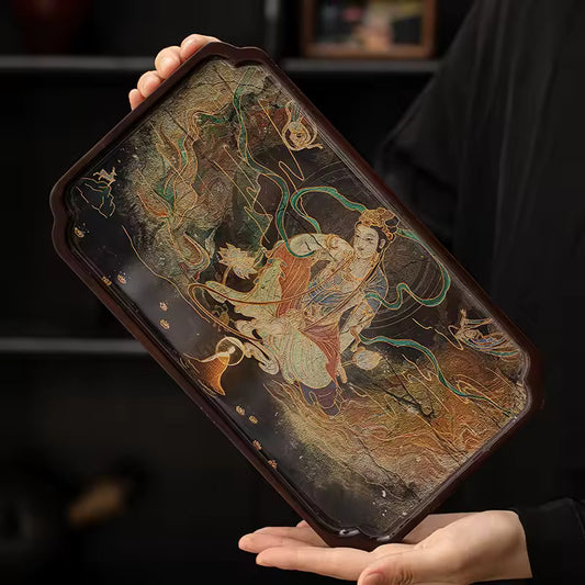 New Chinese Style Dunhuang Murals Tea Tray Tea Set Accessories Dried Bubble Plate Tea Ceremony Tray
