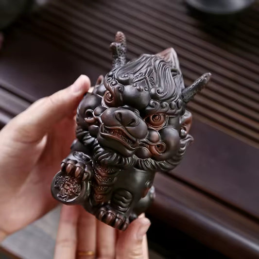 Purple Pottery Tea Pet Recruiting Wealth Kylin Fine Purple Sand Ornaments for Tea Table Decoration Kung Fu Tea Set Accessories