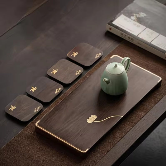 Simple whole solid wood tea tray ebony small tea table household dry foam tray simple tray Japanese practical pot bearing
