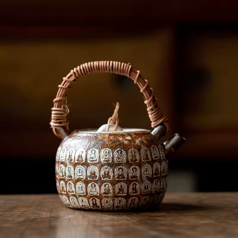Zen Thousand Buddhas Handmade Lift Beam Pot Household Kung Fu Tea Set Tea Infuser Ceramic Brew Tea Kettle
