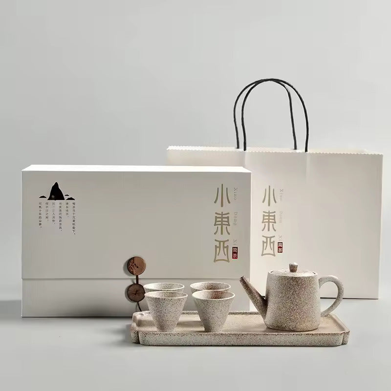 Japanese Travel Tea Set Simple Household Ceramic Tea Set with Dry Foam Tray Gift Box Packaging