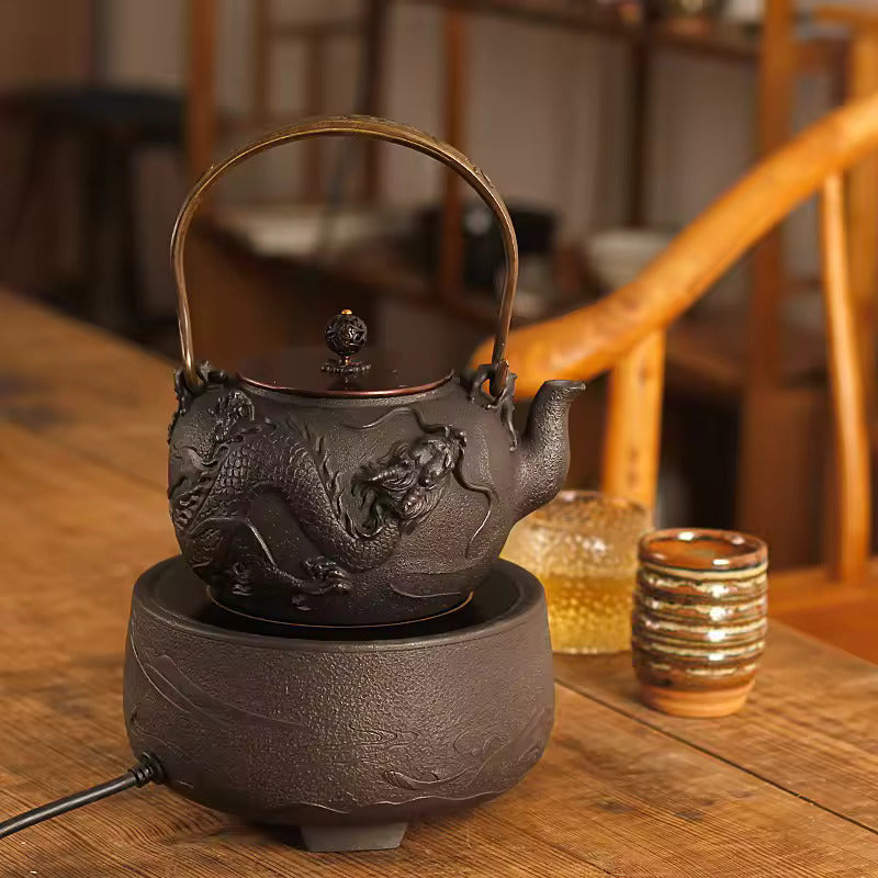 Japanese Style Cast Iron Lifting Beam Pot Pure Handmade Pig Iron Pot Kung Fu Tea Set Teapot Boilable Tea Kettle