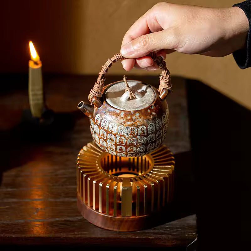 Zen Thousand Buddhas Handmade Lift Beam Pot Household Kung Fu Tea Set Tea Infuser Ceramic Brew Tea Kettle