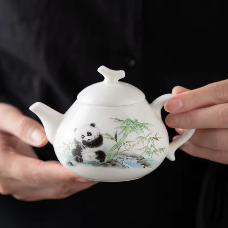 High End Sheep Fat Jade Porcelain Tea Set Home Office Kung Fu Tea Set Panda Tea Brewery Gift Box