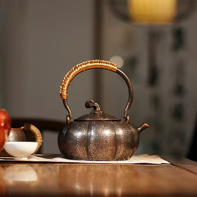 Handmade Pumpkin Copper Pot Pure Purple Copper Kettle Circle Stove Tea MakerElectric Pottery Stove Teapot