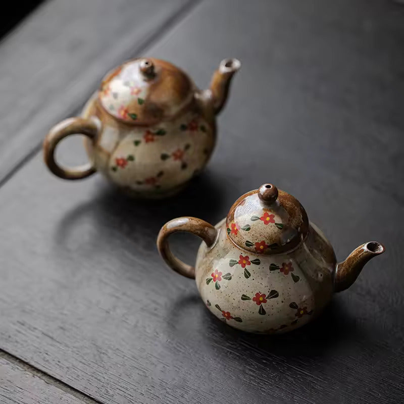 Japanese Style Imitation Firewood Teapot Handmade Rough Pottery Teapot Underglaze Colored Hand-painted Kung Fu Tea Set