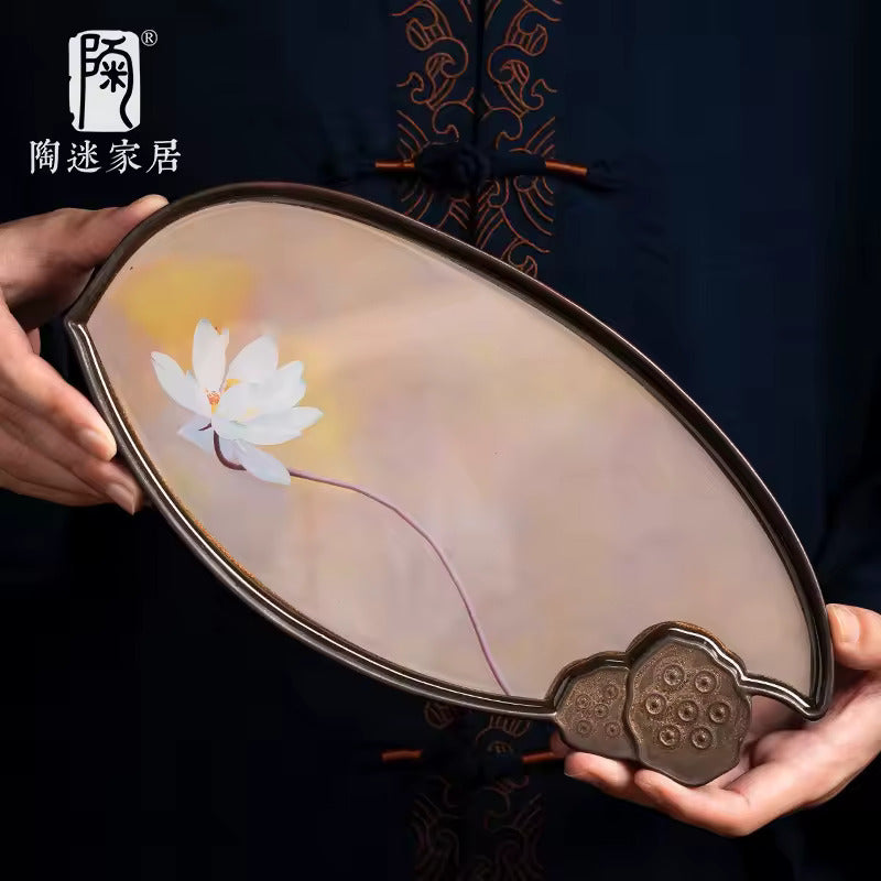 Kiln Transformation Ceramic Pot Bearing Hand-painted Dry Tea Tray Water Storage Small Tea Tray Zen Kung Fu Tea Set Accessories