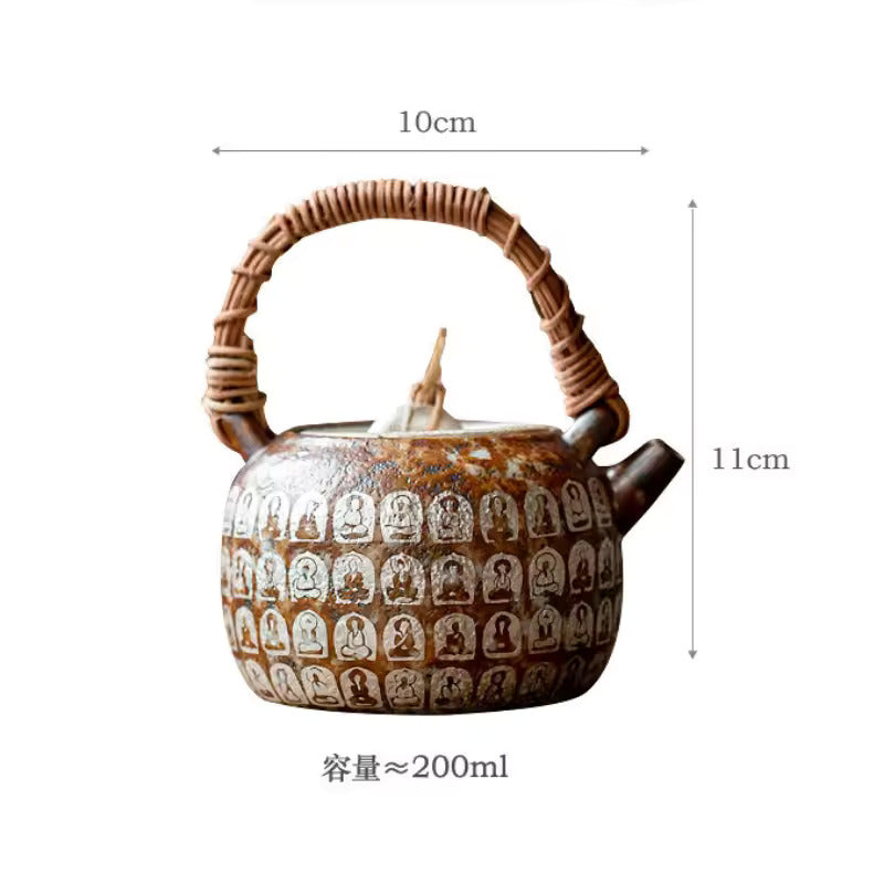 Zen Thousand Buddhas Handmade Lift Beam Pot Household Kung Fu Tea Set Tea Infuser Ceramic Brew Tea Kettle