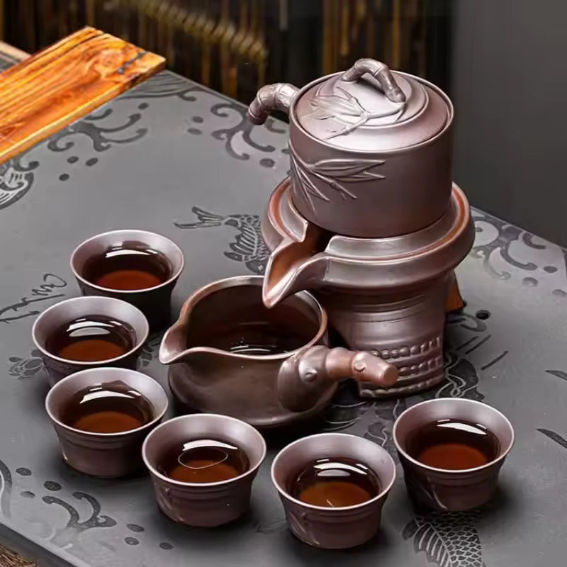 Ceramic Teaware Set with Automatic Brewing In High-Grade Wooden Gift Box - Perfect for Business Gifts and Kung Fu Tea Ceremony