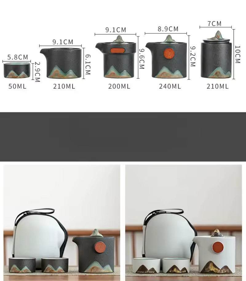 Japanese Style Glazed Painted Remote Mountain Portable Travel Tea Set Vintage Coarse Ceramic Quick Customer Cup Tea Set