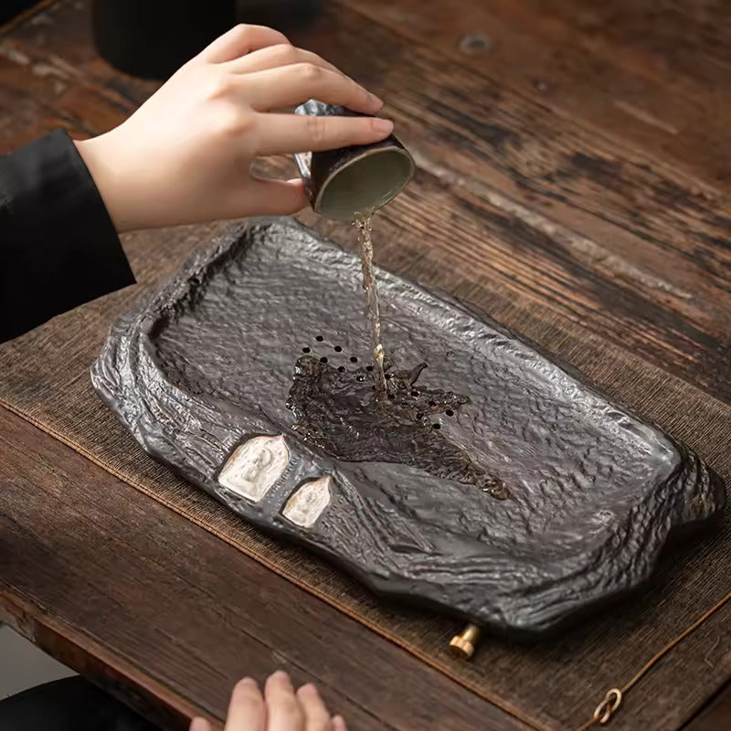 Japanese Dry Brewing Tea Tray Vintage Household Rough Pottery Drainage Storage Dual Purpose Pot Bearing Tea Set Tray Tea Table