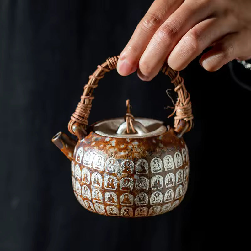 Zen Thousand Buddhas Handmade Lift Beam Pot Household Kung Fu Tea Set Tea Infuser Ceramic Brew Tea Kettle