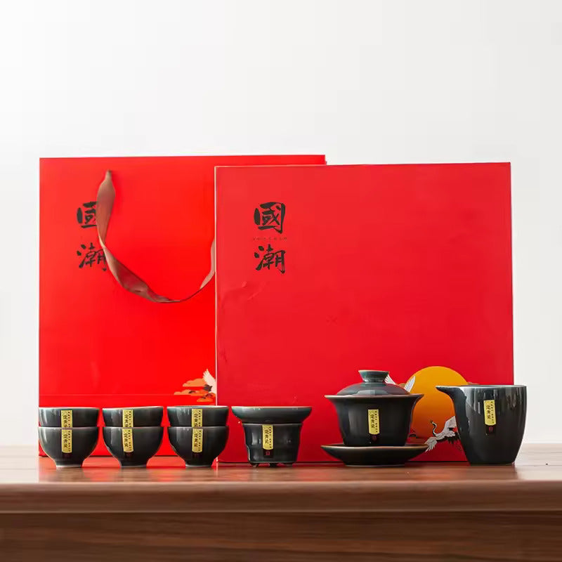 Household Celadon Ru Kiln Tea Set Gift Box Packaging Ceramic Kung Fu Tea Set