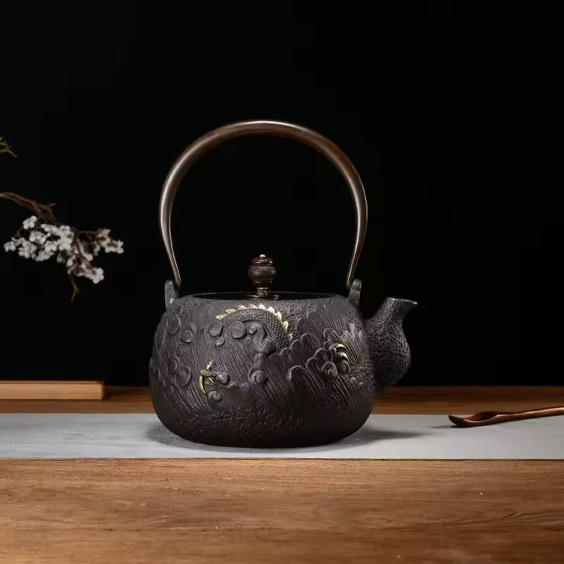 Handmade Relief of Southern Iron Pot Golden Teapot for Boiling Water and Brewing Tea