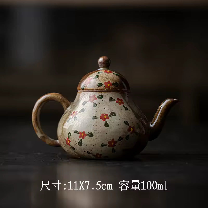 Japanese Style Imitation Firewood Teapot Handmade Rough Pottery Teapot Underglaze Colored Hand-painted Kung Fu Tea Set