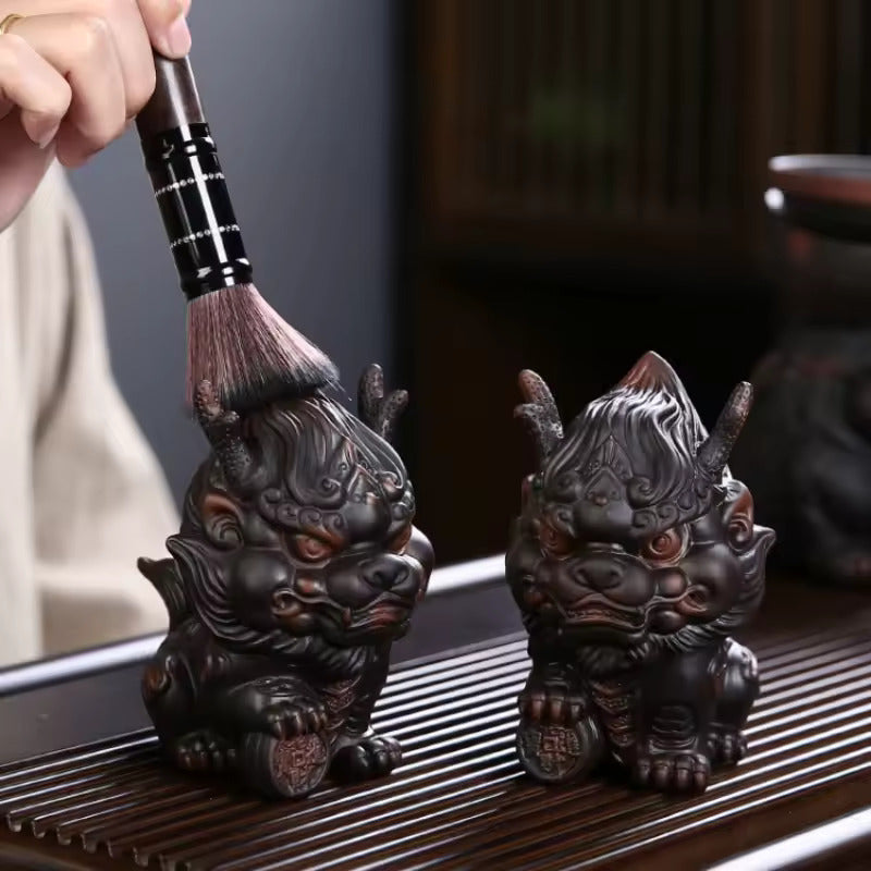 Purple Pottery Tea Pet Recruiting Wealth Kylin Fine Purple Sand Ornaments for Tea Table Decoration Kung Fu Tea Set Accessories
