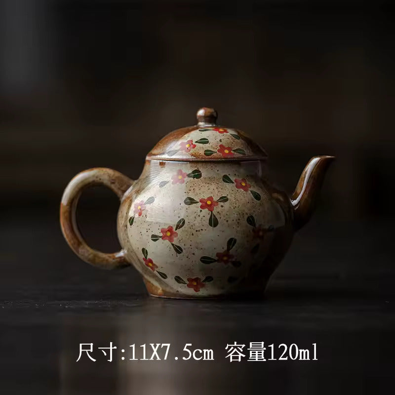 Japanese Style Imitation Firewood Teapot Handmade Rough Pottery Teapot Underglaze Colored Hand-painted Kung Fu Tea Set