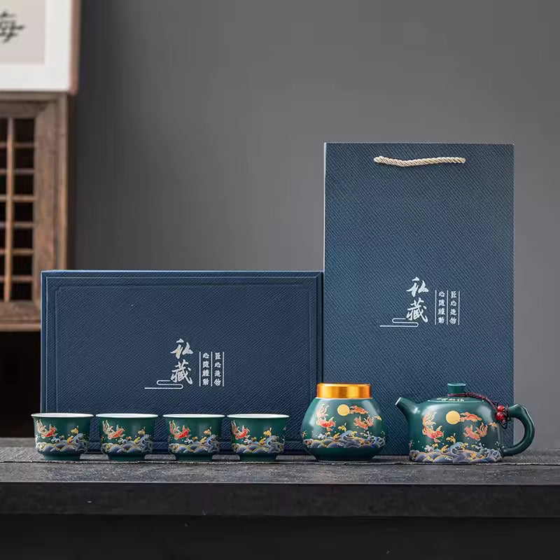 Gift Box Set of Chinese Ceramic Tea Sets Kung Fu Tea Set One Pot and Four Cups Tea Pot and Cup