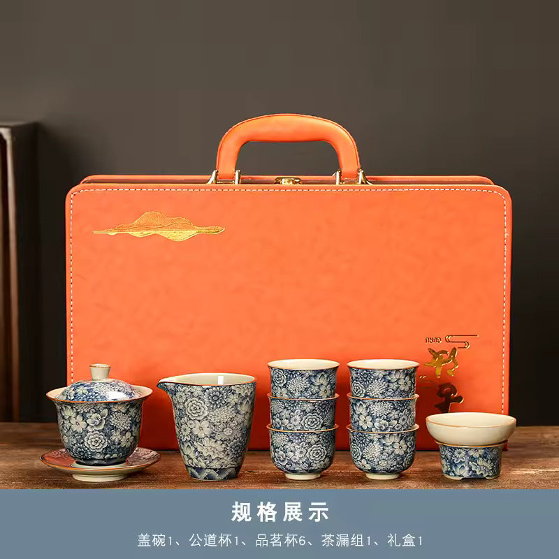 Household Chinese Blue and White Porcelain Tea Set Office Brewing Tea Premium Gift Set