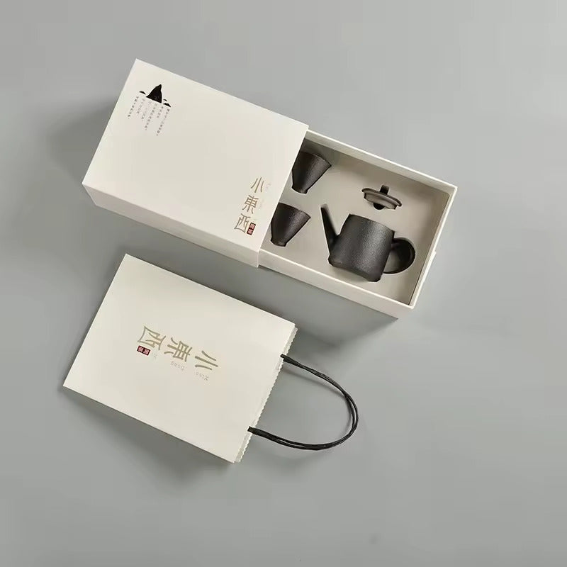 Japanese Travel Tea Set Simple Household Ceramic Tea Set with Dry Foam Tray Gift Box Packaging