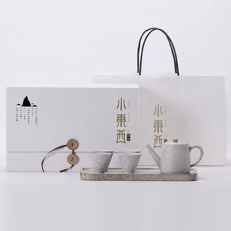 Japanese Travel Tea Set Simple Household Ceramic Tea Set with Dry Foam Tray Gift Box Packaging