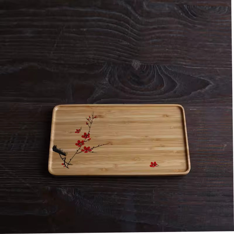 Hand painted dry brewed bamboo tea tray simple small tea tray tea table tea set accessories office and household tea tray