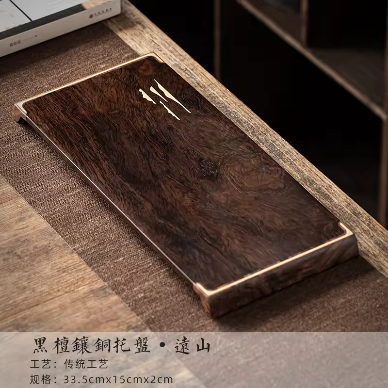 Simple whole solid wood tea tray ebony small tea table household dry foam tray simple tray Japanese practical pot bearing